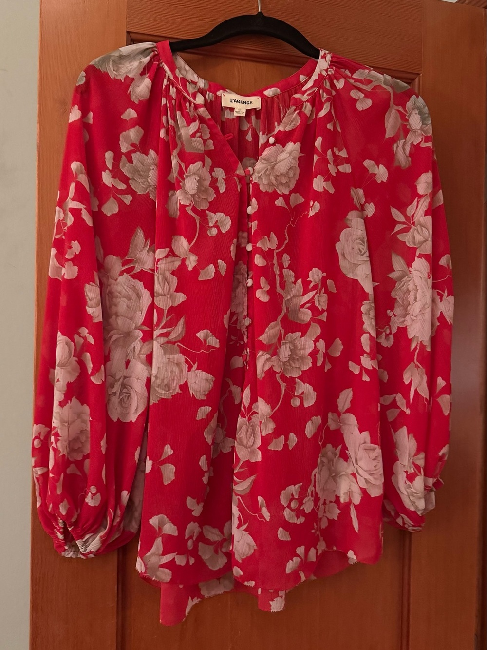 L'AGENCE Red Blouse with Cream Floral Print